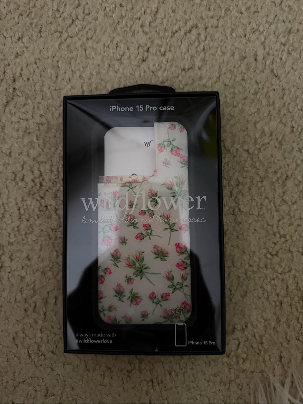 Wildflowers iPhone 15 Pro Case - White with Pink Rosebuds